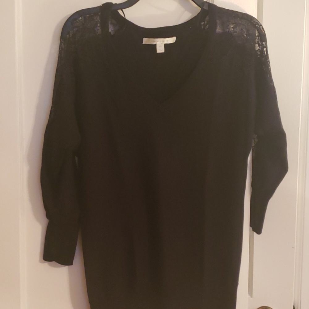 LC black sweater with lace detail on arm